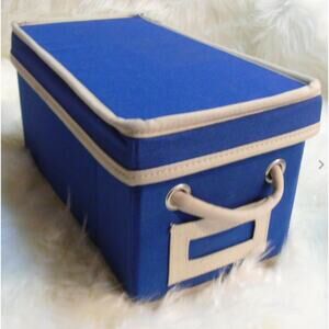 NEW Pottery Barn Canvas STORAGE BIN & LID Blue 13x7x6" Tote Box Shelf Basket